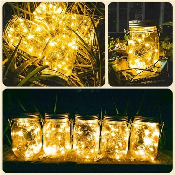 Solar Mason Jar Lights [Updated], 8 Pack 20 LED Waterproof Fairy Firefly Jar - Picture 4 of 7